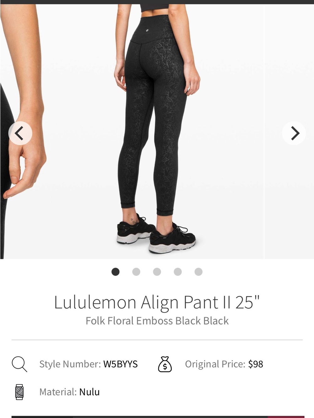 Lululemon Align Pant II 25″ – Folk Floral Emboss Black Black – Size 6